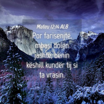 Picture 04 - Mateu 12:14 ALB - Por farisenjtë, mbasi dolën jashtë, bënin - Bible Verse Picture