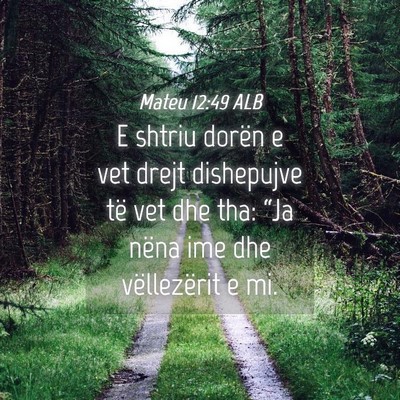 Picture 04 - Mateu 12:49 ALB - E shtriu dorën e vet drejt dishepujve të vet - Bible Verse Picture