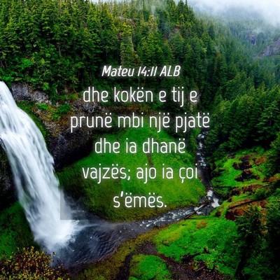 Picture 04 - Mateu 14:11 ALB - dhe kokën e tij e prunë mbi një pjatë dhe ia - Bible Verse Picture