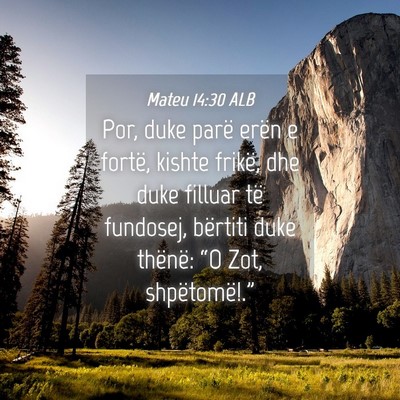 Picture 04 - Mateu 14:30 ALB - Por, duke parë erën e fortë, kishte frikë, - Bible Verse Picture