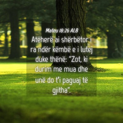 Picture 04 - Mateu 18:26 ALB - Atëherë ai shërbëtor i ra ndër këmbë e i - Bible Verse Picture