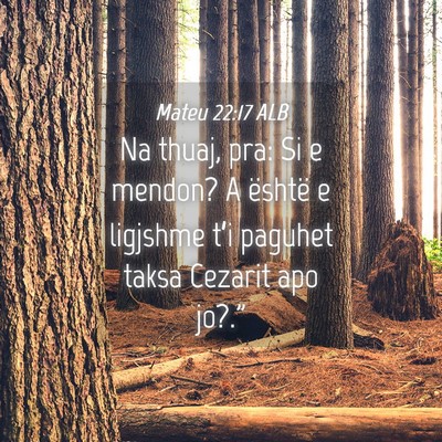 Picture 04 - Mateu 22:17 ALB - Na thuaj, pra: Si e mendon? A është e ligjshme - Bible Verse Picture