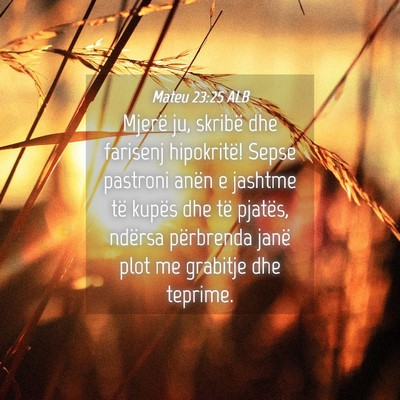 Picture 04 - Mateu 23:25 ALB - Mjerë ju, skribë dhe farisenj hipokritë! Sepse - Bible Verse Picture