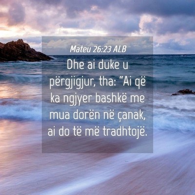 Picture 04 - Mateu 26:23 ALB - Dhe ai duke u përgjigjur, tha: “Ai që ka - Bible Verse Picture