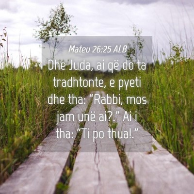 Picture 04 - Mateu 26:25 ALB - Dhe Juda, ai që do ta tradhtonte, e pyeti dhe - Bible Verse Picture