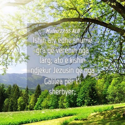 Picture 04 - Mateu 27:55 ALB - Ishin aty edhe shumë gra që vërenin nga larg; - Bible Verse Picture