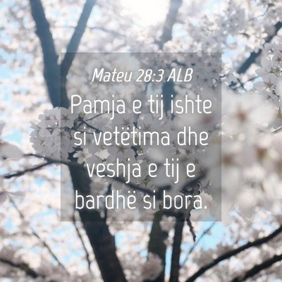 Picture 04 - Mateu 28:3 ALB - Pamja e tij ishte si vetëtima dhe veshja e tij e - Bible Verse Picture