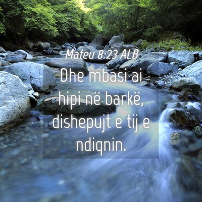 Picture 04 - Mateu 8:23 ALB - Dhe mbasi ai hipi në barkë, dishepujt e tij e - Bible Verse Picture