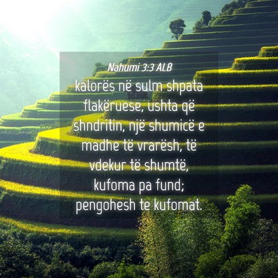 Picture 04 - Nahumi 3:3 ALB - kalorës në sulm shpata flakëruese, ushta që - Bible Verse Picture