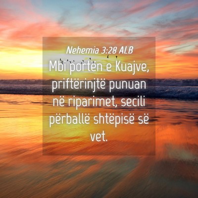 Picture 04 - Nehemia 3:28 ALB - Mbi portën e Kuajve, priftërinjtë punuan në - Bible Verse Picture