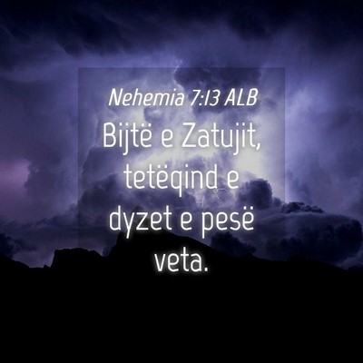 Picture 04 - Nehemia 7:13 ALB - Bijtë e Zatujit, tetëqind e dyzet e pesë - Bible Verse Picture