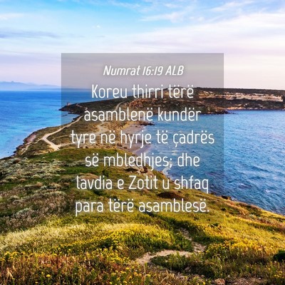 Picture 04 - Numrat 16:19 ALB - Koreu thirri tërë asamblenë kundër tyre në - Bible Verse Picture