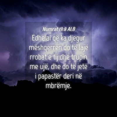 Picture 04 - Numrat 19:8 ALB - Edhe ai që ka djegur mëshqerrën do të lajë - Bible Verse Picture