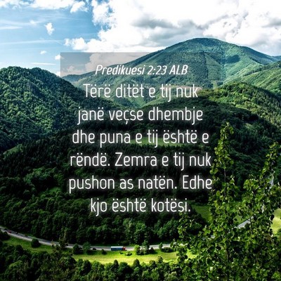 Picture 04 - Predikuesi 2:23 ALB - Tërë ditët e tij nuk janë veçse dhembje dhe - Bible Verse Picture
