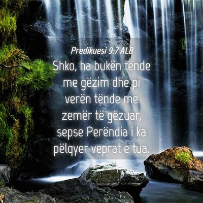 Picture 04 - Predikuesi 9:7 ALB - Shko, ha bukën tënde me gëzim dhe pi verën - Bible Verse Picture