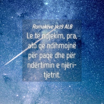 Picture 04 - Romakëve 14:19 ALB - Le të ndjekim, pra, ato që ndihmojnë për paqe - Bible Verse Picture