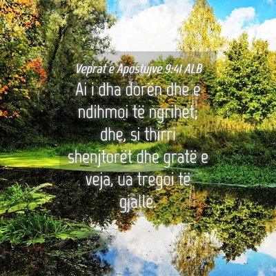 Picture 04 - Veprat e Apostujve 9:41 ALB - Ai i dha dorën dhe e ndihmoi të ngrihet; dhe, - Bible Verse Picture