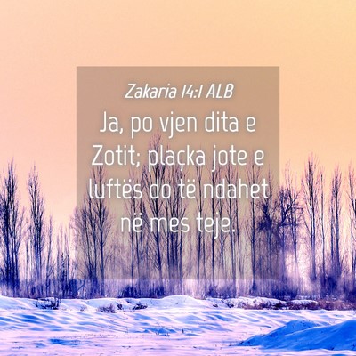 Picture 04 - Zakaria 14:1 ALB - Ja, po vjen dita e Zotit; plaçka jote e luftës - Bible Verse Picture