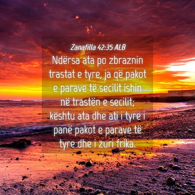 Picture 04 - Zanafilla 42:35 ALB - Ndërsa ata po zbraznin trastat e tyre, ja që - Bible Verse Picture