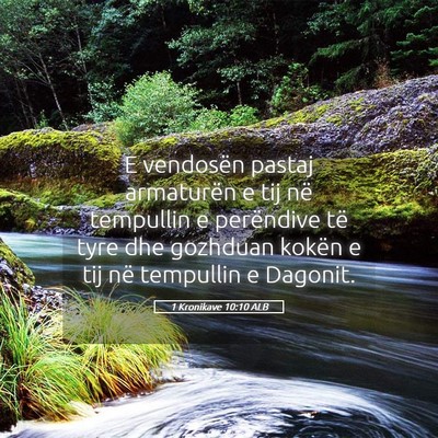 Picture 05 - 1 Kronikave 10:10 ALB - E vendosën pastaj armaturën e tij në tempullin - Bible Verse Picture