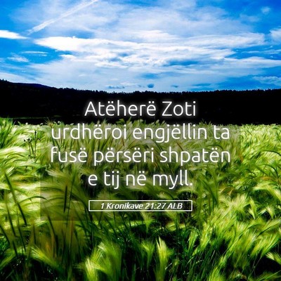 Picture 05 - 1 Kronikave 21:27 ALB - Atëherë Zoti urdhëroi engjëllin ta fusë - Bible Verse Picture