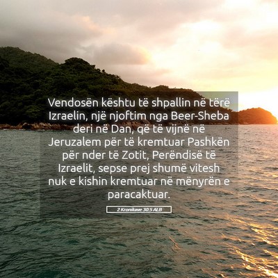 Picture 05 - 2 Kronikave 30:5 ALB - Vendosën kështu të shpallin në tërë - Bible Verse Picture