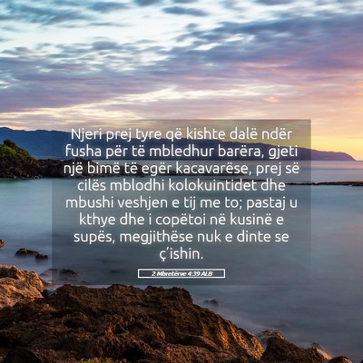 Picture 05 - 2 Mbretërve 4:39 ALB - Njeri prej tyre që kishte dalë ndër fusha për - Bible Verse Picture