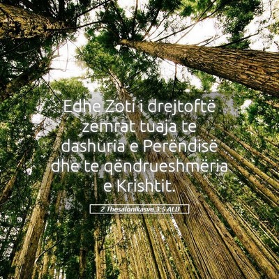 Picture 05 - 2 Thesalonikasve 3:5 ALB - Edhe Zoti i drejtoftë zemrat tuaja te dashuria e - Bible Verse Picture