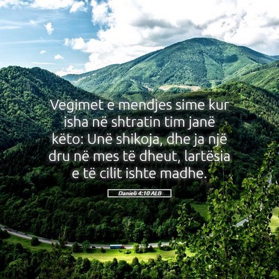 Picture 05 - Danieli 4:10 ALB - Vegimet e mendjes sime kur isha në shtratin tim - Bible Verse Picture