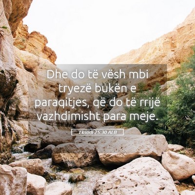 Picture 05 - Eksodi 25:30 ALB - Dhe do të vësh mbi tryezë bukën e paraqitjes, - Bible Verse Picture