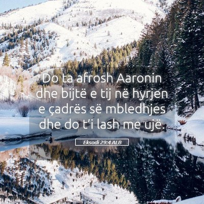 Picture 05 - Eksodi 29:4 ALB - Do ta afrosh Aaronin dhe bijtë e tij në hyrjen - Bible Verse Picture