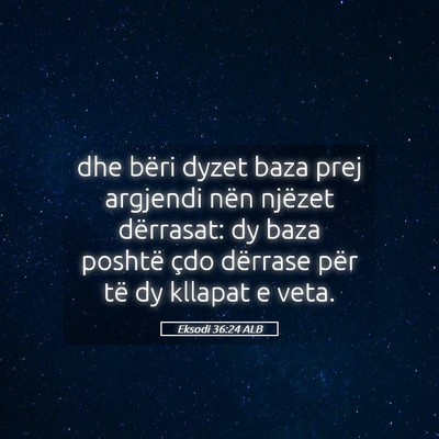 Picture 05 - Eksodi 36:24 ALB - dhe bëri dyzet baza prej argjendi nën njëzet - Bible Verse Picture