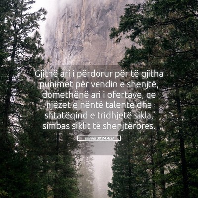Picture 05 - Eksodi 38:24 ALB - Gjithë ari i përdorur për të gjitha punimet - Bible Verse Picture