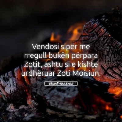 Picture 05 - Eksodi 40:23 ALB - Vendosi sipër me rregull bukën përpara Zotit, - Bible Verse Picture