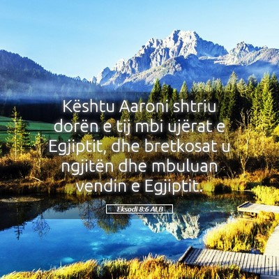Picture 05 - Eksodi 8:6 ALB - Kështu Aaroni shtriu dorën e tij mbi ujërat e - Bible Verse Picture