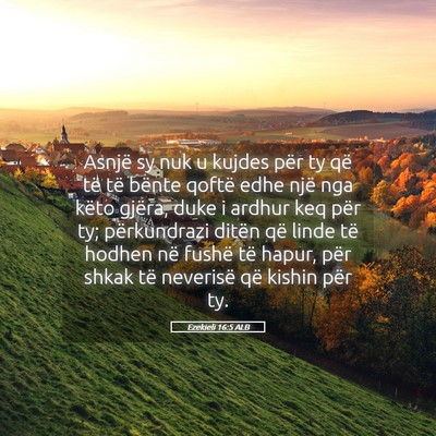 Picture 05 - Ezekieli 16:5 ALB - Asnjë sy nuk u kujdes për ty që të të bënte - Bible Verse Picture