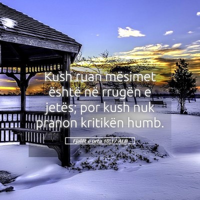 Picture 05 - Fjalët e urta 10:17 ALB - Kush ruan mësimet është në rrugën e jetës; - Bible Verse Picture