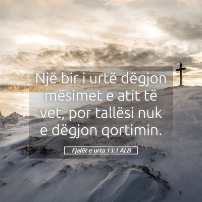 Picture 05 - Fjalët e urta 13:1 ALB - Një bir i urtë dëgjon mësimet e atit të vet, - Bible Verse Picture