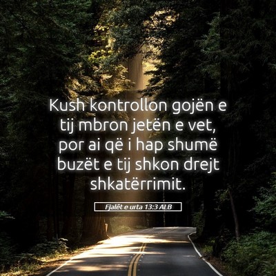 Picture 05 - Fjalët e urta 13:3 ALB - Kush kontrollon gojën e tij mbron jetën e vet, - Bible Verse Picture
