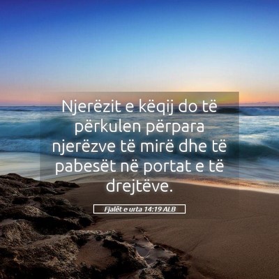 Picture 05 - Fjalët e urta 14:19 ALB - Njerëzit e këqij do të përkulen përpara - Bible Verse Picture