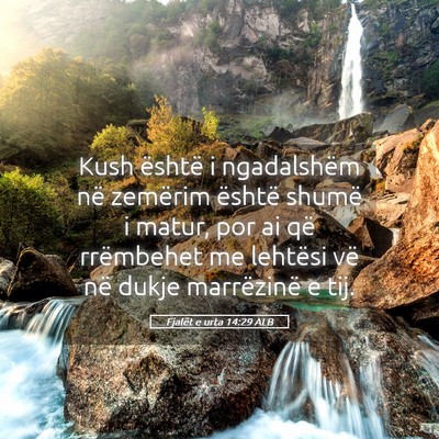 Picture 05 - Fjalët e urta 14:29 ALB - Kush është i ngadalshëm në zemërim është - Bible Verse Picture