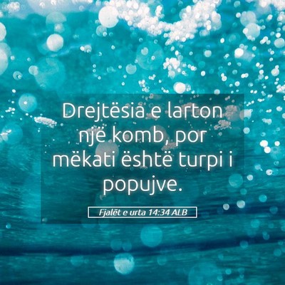 Picture 05 - Fjalët e urta 14:34 ALB - Drejtësia e larton një komb, por mëkati - Bible Verse Picture