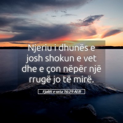 Picture 05 - Fjalët e urta 16:29 ALB - Njeriu i dhunës e josh shokun e vet dhe e çon - Bible Verse Picture