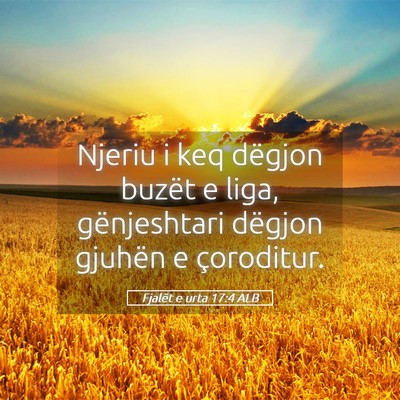 Picture 05 - Fjalët e urta 17:4 ALB - Njeriu i keq dëgjon buzët e liga, gënjeshtari - Bible Verse Picture