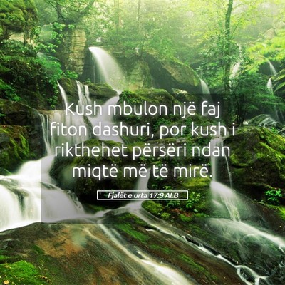 Picture 05 - Fjalët e urta 17:9 ALB - Kush mbulon një faj fiton dashuri, por kush i - Bible Verse Picture