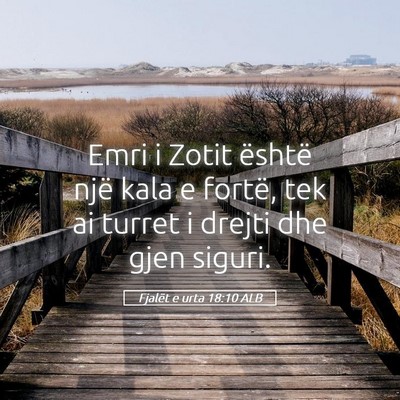 Picture 05 - Fjalët e urta 18:10 ALB - Emri i Zotit është një kala e fortë, tek ai - Bible Verse Picture