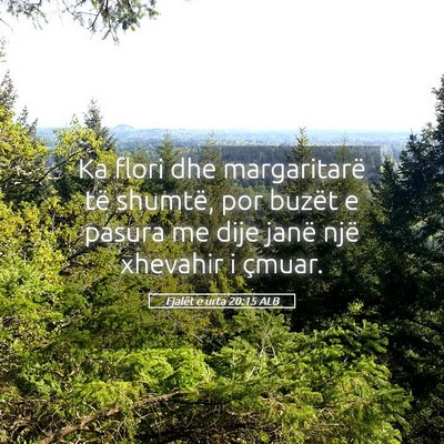 Picture 05 - Fjalët e urta 20:15 ALB - Ka flori dhe margaritarë të shumtë, por buzët - Bible Verse Picture