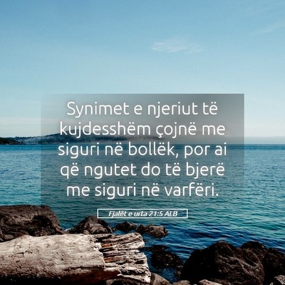 Picture 05 - Fjalët e urta 21:5 ALB - Synimet e njeriut të kujdesshëm çojnë me - Bible Verse Picture