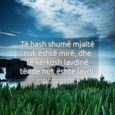 Picture 05 - Fjalët e urta 25:27 ALB - Të hash shumë mjaltë nuk është mirë, dhe - Bible Verse Picture