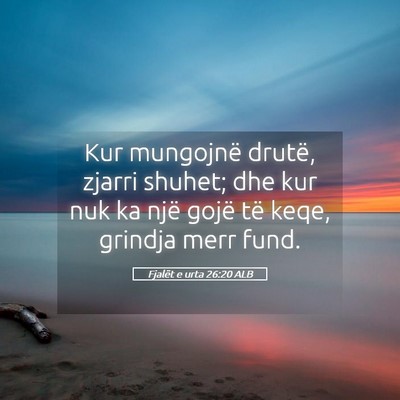 Picture 05 - Fjalët e urta 26:20 ALB - Kur mungojnë drutë, zjarri shuhet; dhe kur nuk - Bible Verse Picture